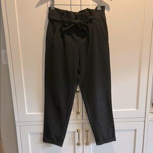 Zara Trafaluc Collection Black Trousers Ruffle waist band Cuffed Front tie Sz XS